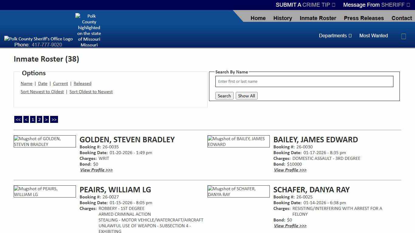 Inmate Roster - Current Inmates Booking Date Descending - Polk County Sheriff MO